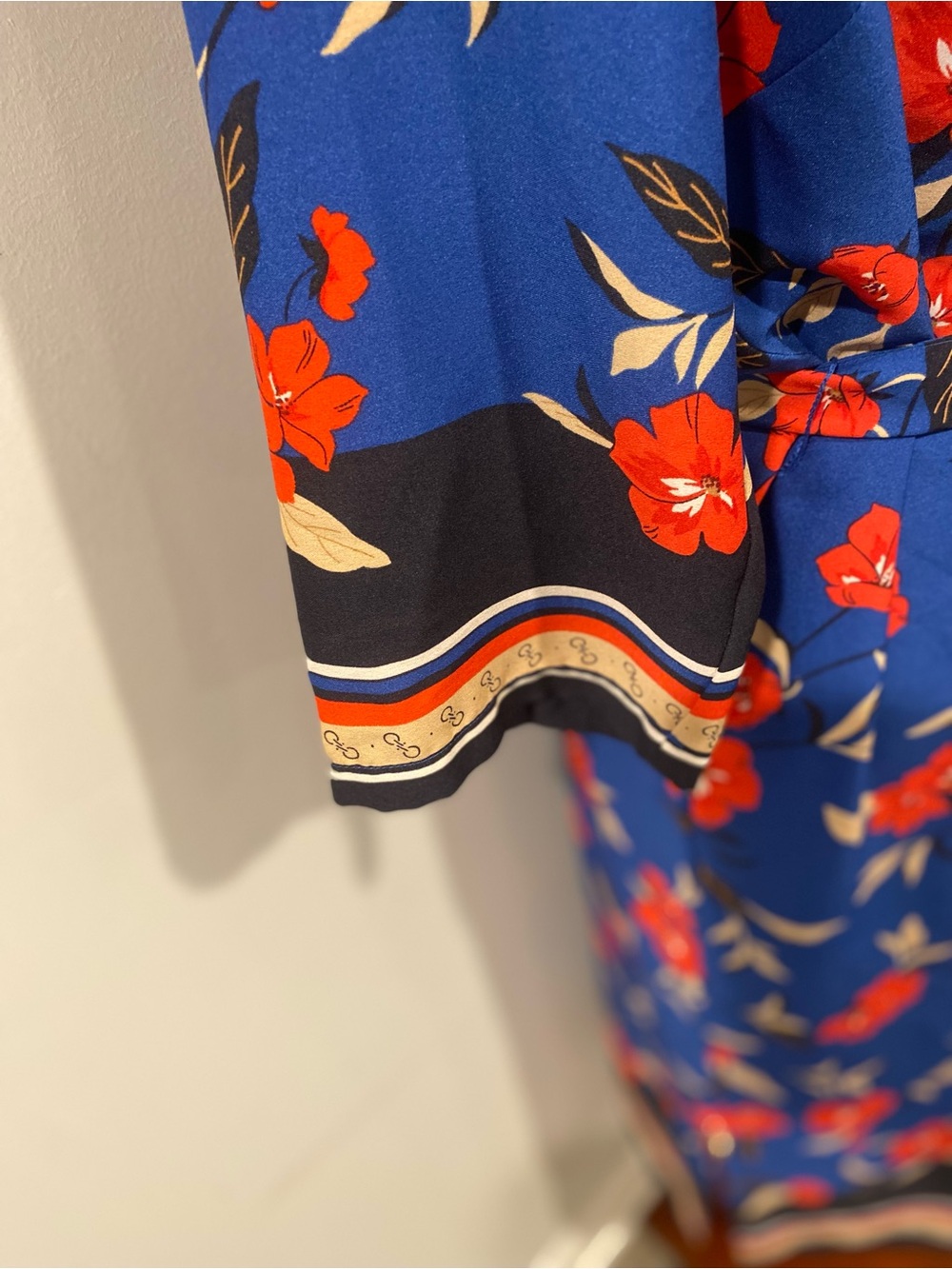 Petite Ann Taylor Blue Midi Dress with Red Floral Print - Picture 4 of 5